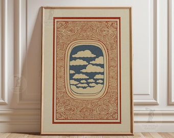 Poster Flugzeug Fenster Wolkenansicht | Vintage Kabine Retro Luftfahrt Kunst