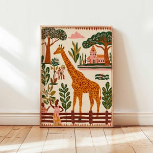 Zoo Poster, Giraffe Print, Animal Wall Art, Zoo Animal Print, Safari Decor Gift, Wildlife Illustration Poster, Jungle Animals Print