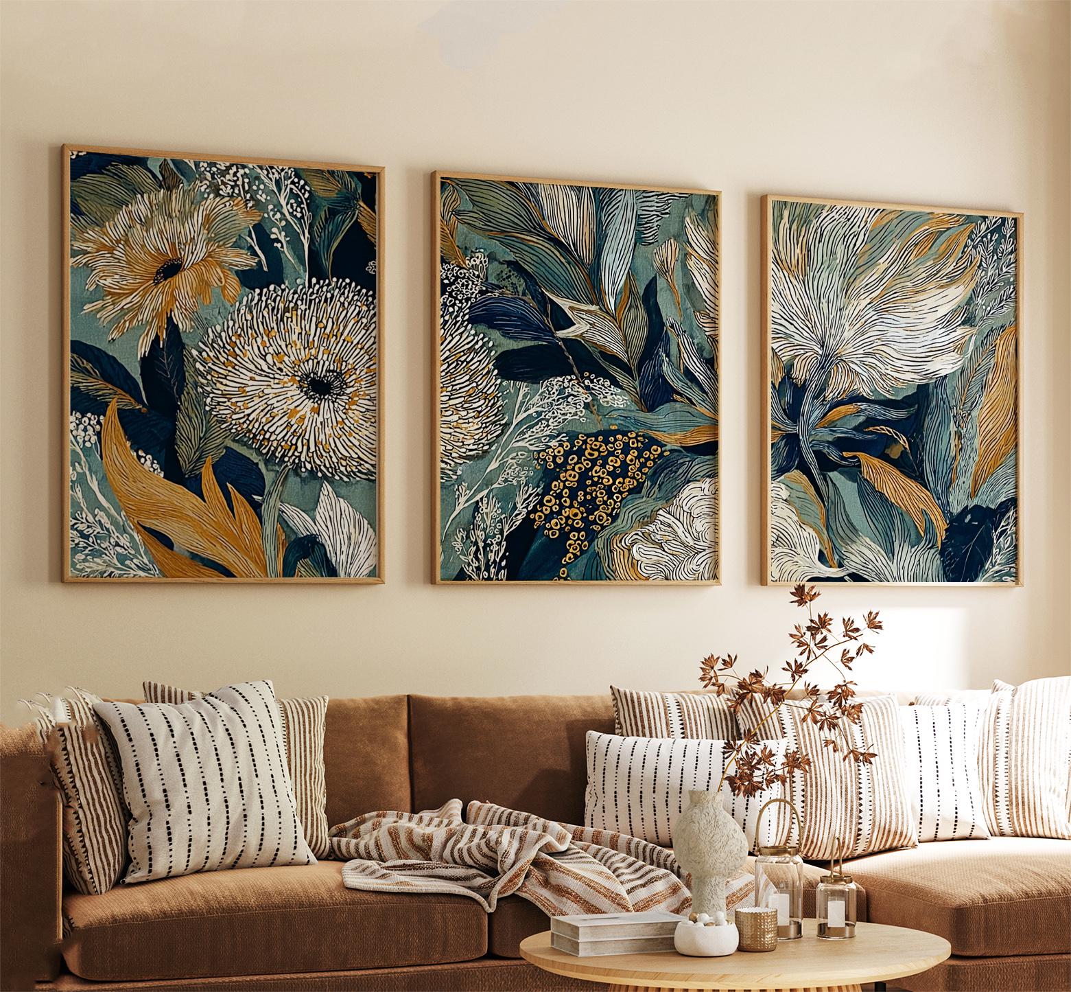 Dark Botanical Wall Art Set | Vintage Floral Triptych Posters | 3 Piece ...