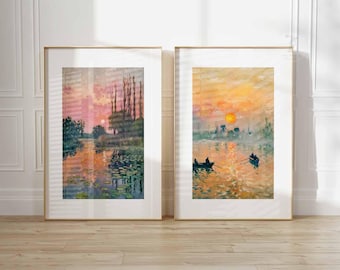 Set of 2 Monet Prints, Poster Set, Impressionist Wall Art, Vintage Art, Summer Decor, Monet Exhibition Prints, Floral Art Set, Flowers Print