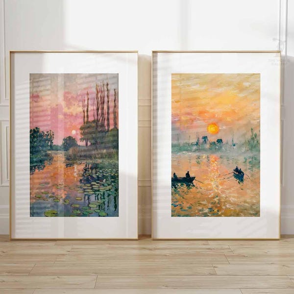 Set of 2 Monet Prints, Poster Set, Impressionist Wall Art, Vintage Art, Summer Decor, Monet Exhibition Prints, Floral Art Set, Flowers Print