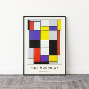 Piet Mondrian Poster, Composition A, Piet Mondrian Art Print, Bauhaus Poster, Abstract Art, Cubism, Modern Art, Gift, A1/A2/A3/A4 image 3