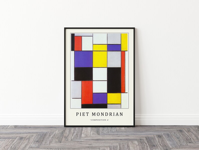 Piet Mondrian Poster, Composition A, Piet Mondrian Art Print, Bauhaus Poster, Abstract Art, Cubism, Modern Art, Gift, A1/A2/A3/A4 image 3