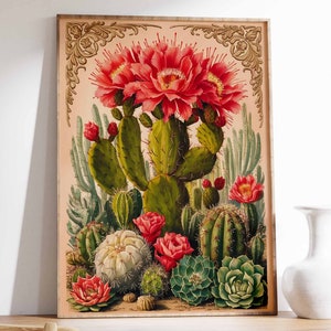 Vintage Mexikanische Kaktus Poster, Bunte mexikanische Kunstdruck, Traditionelle mexikanische Kunstwerk, Blumen Vintage Poster, Latein Dekor, Kulturelles Geschenk