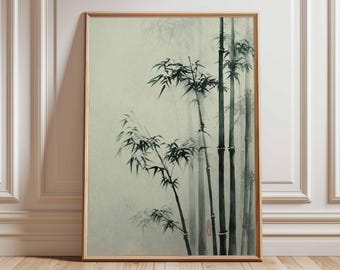 月明かりの竹橋キャンバスウォールアート – 水墨画ミニマリスト