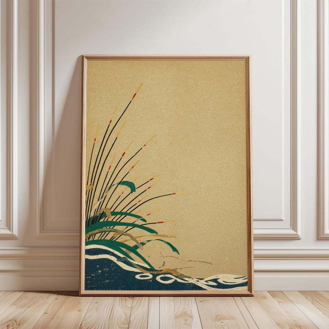 Japanese Reeds and Waves Poster | Minimal Botanical Line Art | Neutral ...