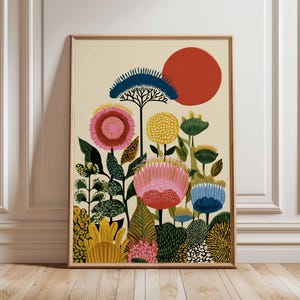 Colorful Botanical Wall Art Print, Modern Floral Poster, Vibrant Flower Artwork for Living Room or Bedroom Decor