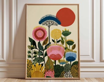 Bunte botanische Wand-Kunstdruck, modernes Blumenplakat, lebendige Blumen-Kunstwerk für Wohnzimmer- oder Schlafzimmer-Dekor