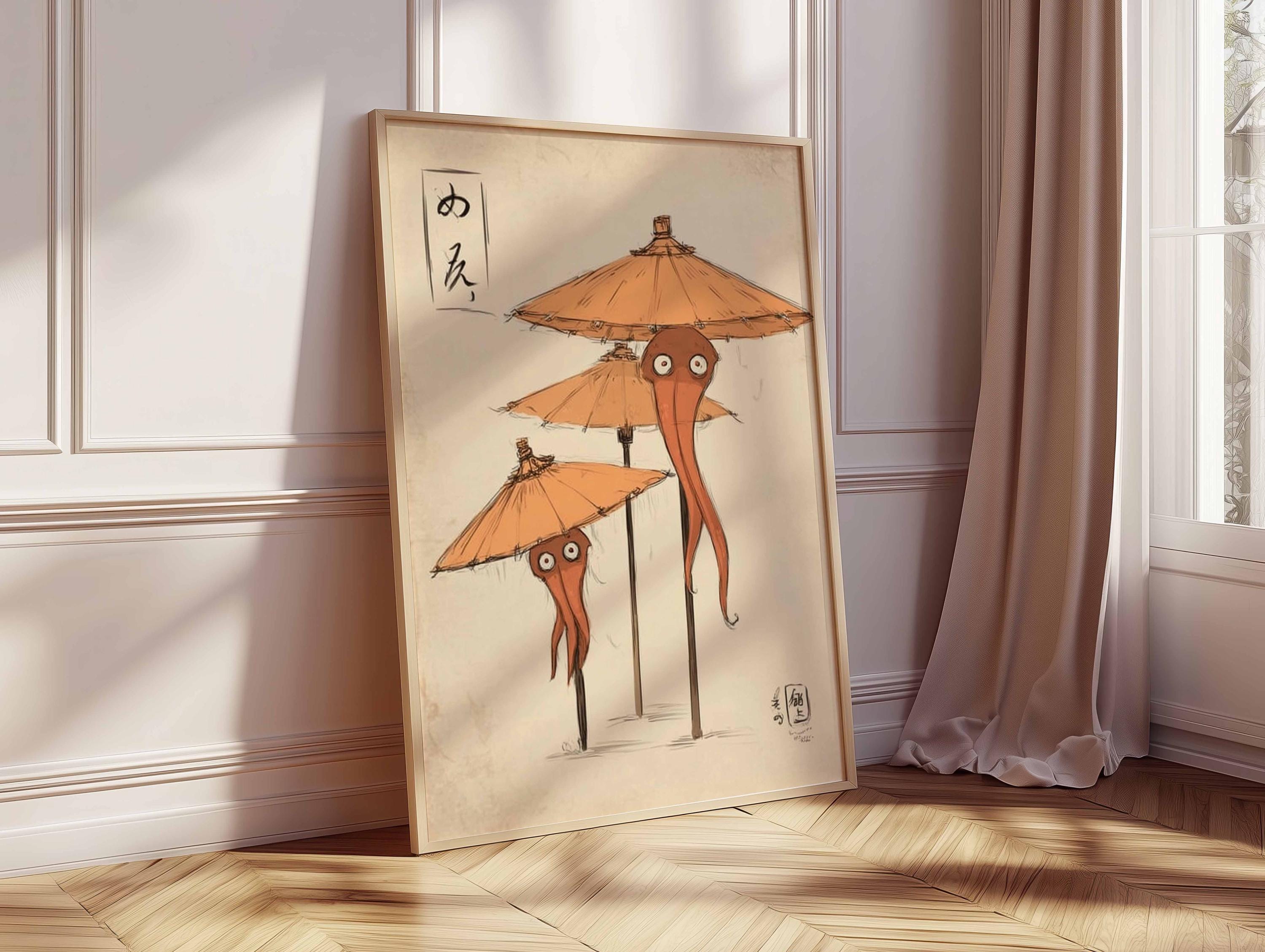 Japanese Yokai Wall Art Print, Karakasa Obake Umbrella Ghost