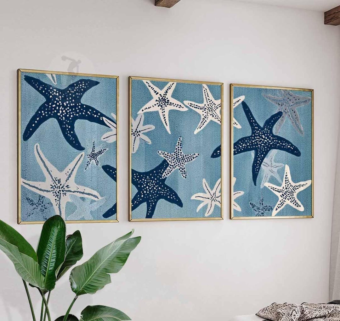 Set of 3 Starfish Wall Art Prints, Coastal Beach Posters, Nautical ...