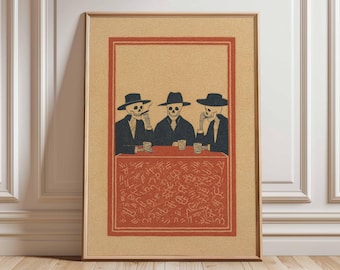 Vintage Skeleton Bar Print, Mexican Folk Art, Gothic Home Decor