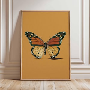 Butterfly Poster, Vintage Nature Wall Art, Minimalist Insect Print, Colorful Botanical Artwork, Modern Boho Decor, Monarch Butterfly Art