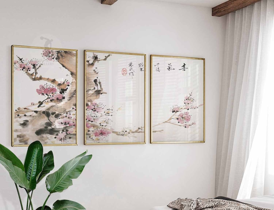 Japanese Floral Art Print Set of 3, Asian Wall Decor - Etsy