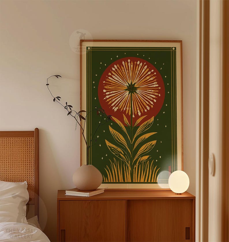 Art Deco Floral Poster, Green Botanical Folk Art Wall Print - Etsy UK