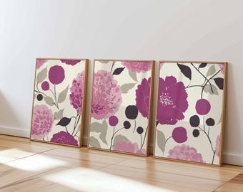 Lila Blumendruck-Set, moderne botanische Wandkunst