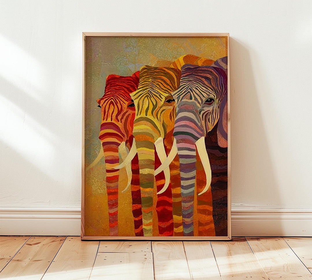 Colorful Elephant Art Print, Abstract Safari Poster, Modern Animal Wall ...