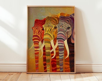 Colorful Elephant Art Print, Abstract Safari Poster, Modern Animal Wall Art, Vibrant Wildlife Illustration for Living Room Decor