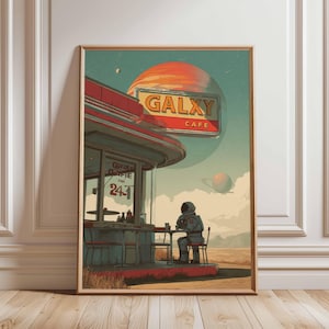 Póster retro de ciencia ficción, decoración cósmica surrealista de los años 70, póster espacial futurista, impresión de paisaje vintage, obra de arte espacial para dormitorio y sala de estar.