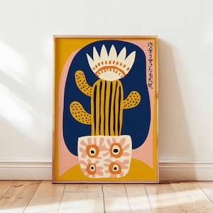 Mexikanisches Kaktus Poster mit japanischem Einfluss, Retro botanische Wandkunst Druck, buntes Wüstenpflanzendekor, moderne minimalistische Kaktuskunst