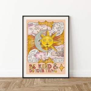 Póster de sol espiritual, arte psicodélico del tarot vintage de los años 70, arte mural con cartas del tarot, arte de yoga, decoración espiritual, psicodélico de los años 70, A1/A2/A3/A4