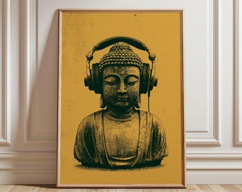 Buddha Headphones Print | Zen Music Wall Art | Meditation Poster