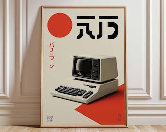 Retro Computer Wall Art, Vintage Technology Poster Print, Japanese