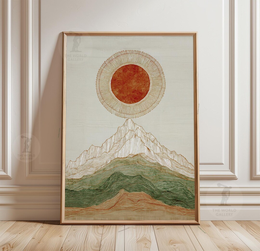 Mountain Sun Poster | Abstract Landscape Wall Art | Minimal Line ...