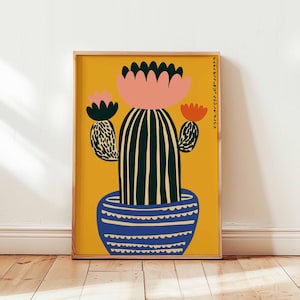 Mexikanisches Kaktus Poster mit japanischem Einfluss, Retro botanische Wandkunst Druck, buntes Wüstenpflanzendekor, moderne minimalistische Kaktuskunst