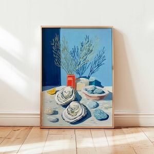 Oyster Poster, Seafood Print, Coastal Wall Art, Nautical Decor, Kitchen Food Poster, Oyster Illustration Print, Oyster Lover Gift