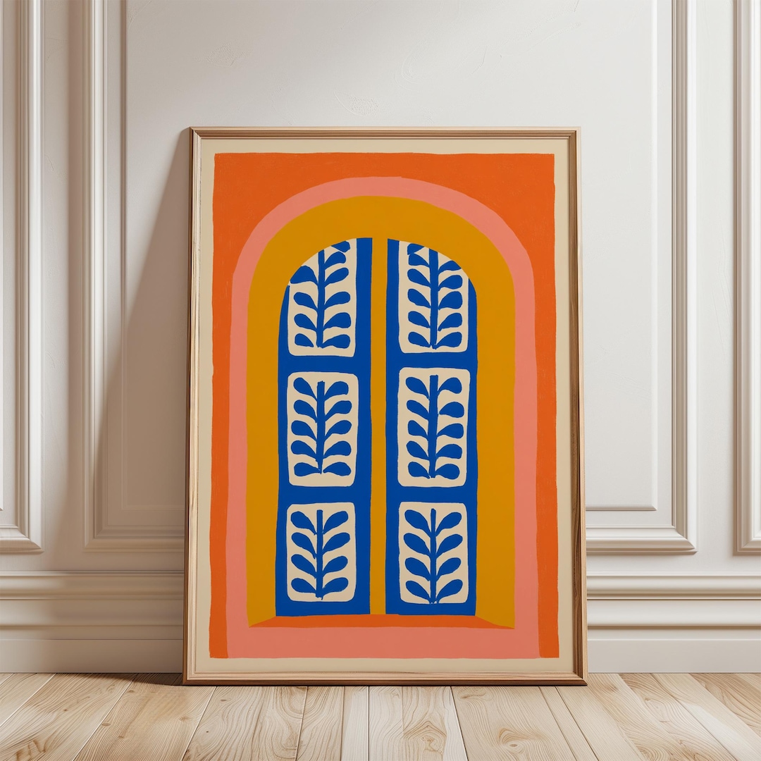 Gallery Detail: Bold Orange Blue Door Poster Abstract Architectural Wall Art
