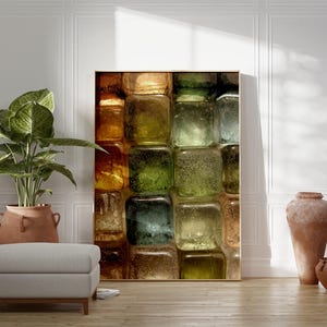 Image showcasing Abstract Glass Block Art Print, Modern Minimalist Wall Art, Green and ...