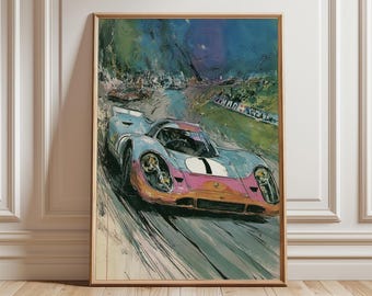 Le Mans Racing Poster, Vintage Porsche Watercolor Art