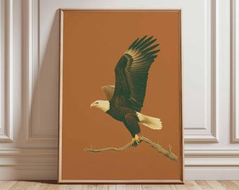 Poster vintage con aquila calva, stampa artistica rustica di animali selvatici