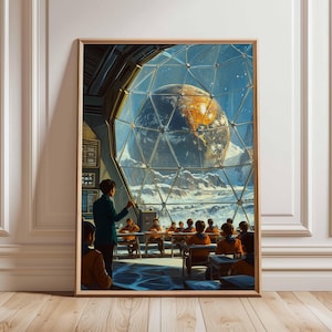 Póster retro de ciencia ficción, decoración cósmica surrealista de los años 70, póster espacial futurista, impresión de paisaje vintage, obra de arte espacial para dormitorio y sala de estar.