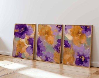 Lila florale Kunstdrucke, abstraktes botanisches 3er-Set