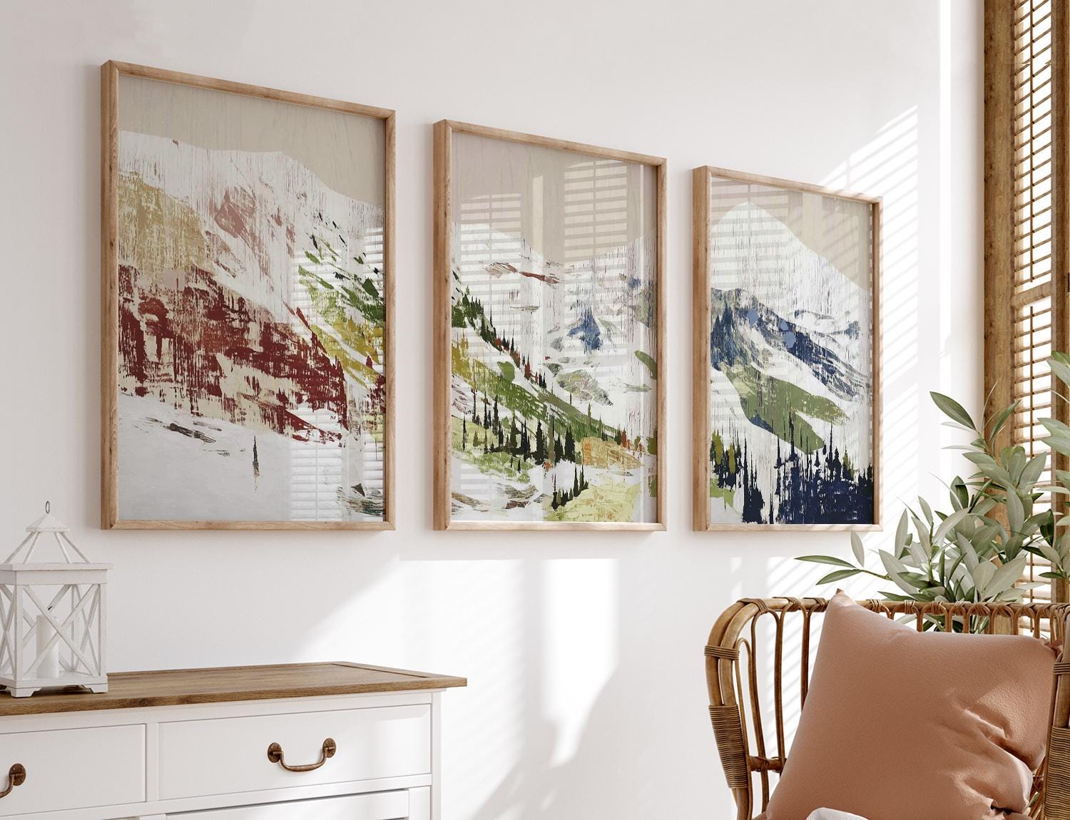 絵画 flk040149 Alpine Valley Poster Set of 3 Abstract Brushstroke Style Wall Art