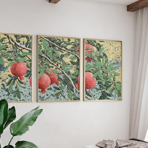Ensemble de 3 affiches de branche de grenade, art mural vintage de style botanique