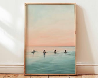 Retro Swimming Print, Beach House Coastal Wall Art