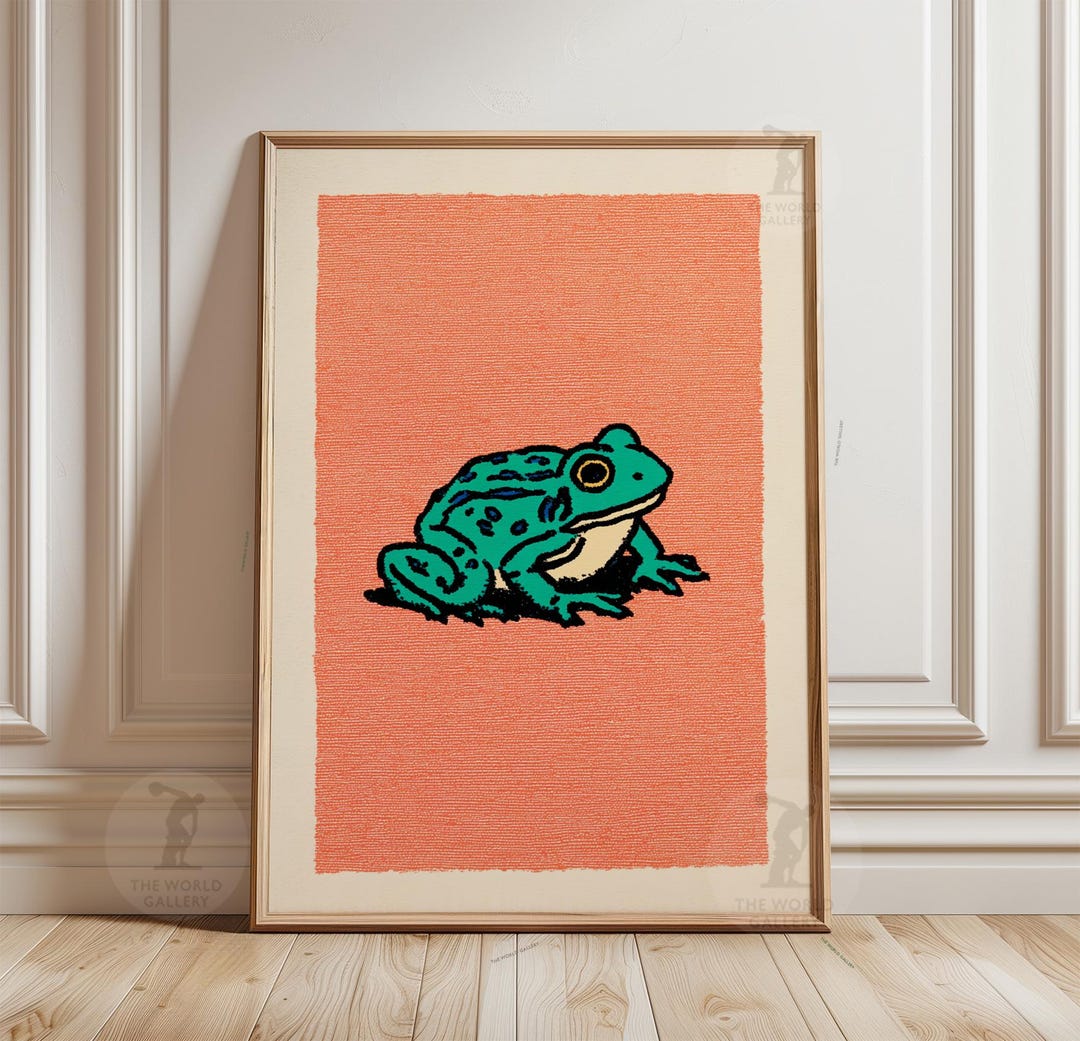 Green Frog Poster Print | Teal and Orange Animal Illustration | Minimal ...