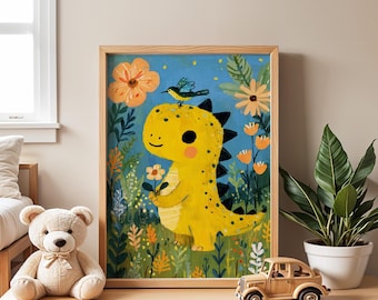 Dinosaur Nursery Poster | Floral Dinosaur Wall Art