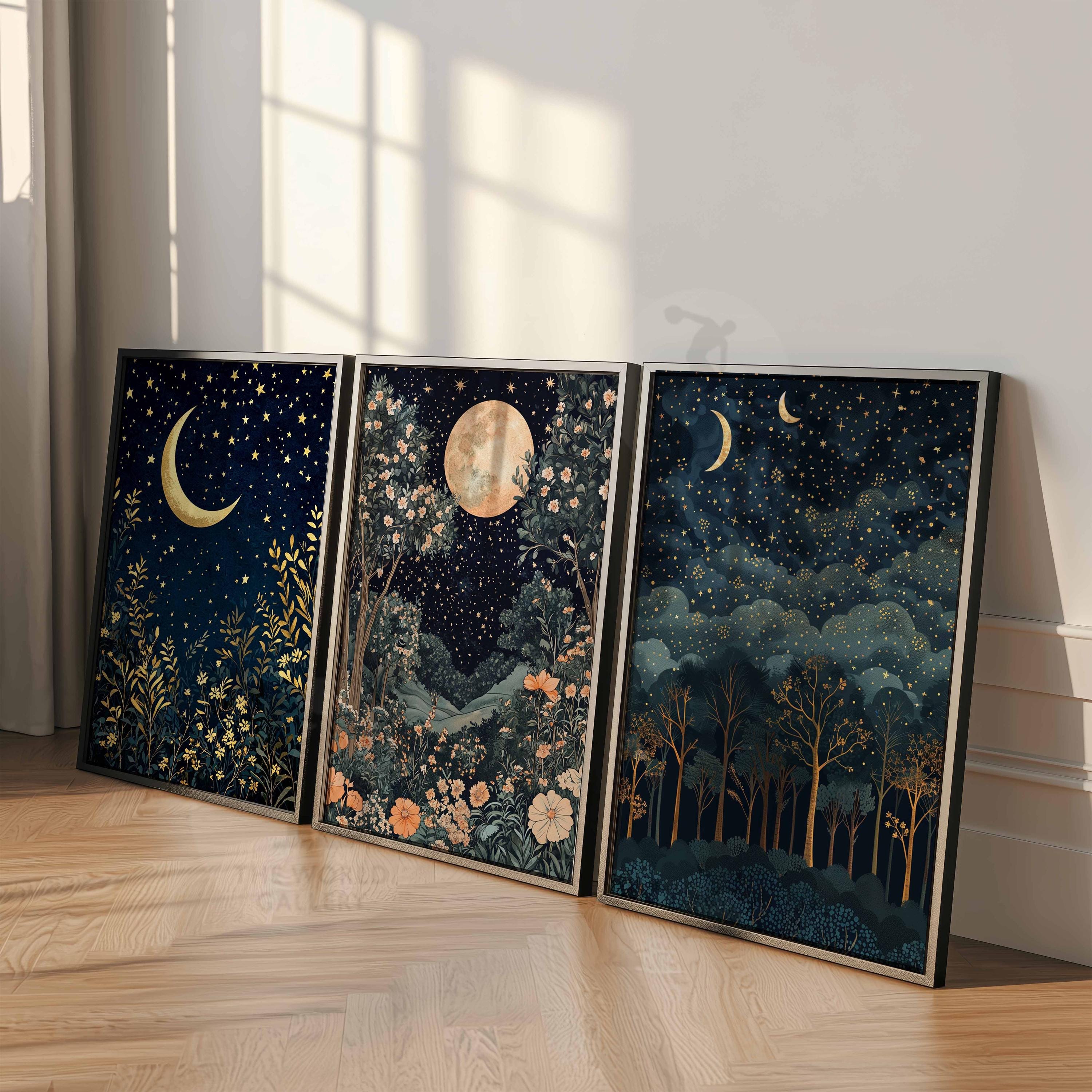 William Morris Set of 3 Posters, Gold Decor, William Morris Print, Moon ...