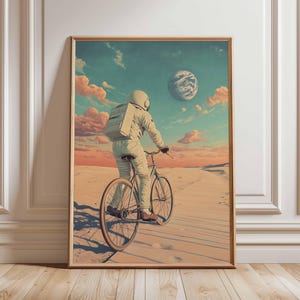 Póster retro de ciencia ficción, decoración cósmica surrealista de los años 70, póster espacial futurista, impresión de paisaje vintage, obra de arte espacial para dormitorio y sala de estar.