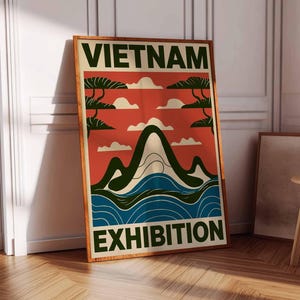 Retro Vietnam Exhibition Poster, Vietnamese Wall Art, Vietnam Gift, Botanical Print, Floral Wall Art, Tropical Decor, Vietnam Decor