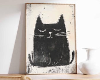 Black Cat Poster, Minimalist Scandinavian Style Print