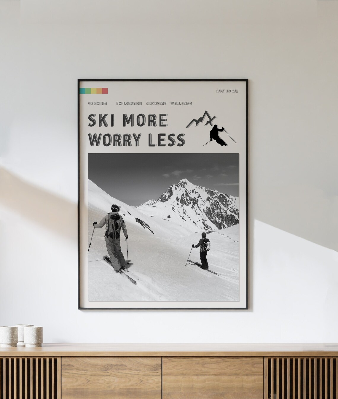 Ski More Worry Less Poster Skiing Alps Outdoor Adventure Art | Etsy