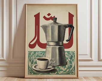 Vintage Moka-kanna, affisch med arabisk kaffe, retro kökskonst