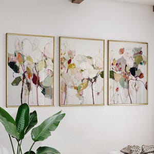 Abstract Floral Wall Art Posters | Soft Neutral Botanical Painting | Set Of 3
