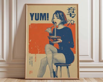 Ramen Poster Japanese Retro Pop Art Print, Noodle Wall Decor, Vintage Manga Style Kitchen Artwork, Asian Food Poster, Modern Wall Art