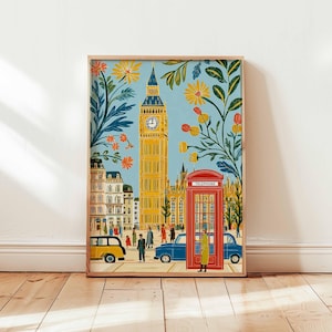Telephone Poster, Vintage Phone Wall Art, London Poster, Retro Prints, British Decor, Red Booth Print, Iconic Gift Poster