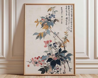 Japanese Botanical Wall Art, Vintage Floral Print, Traditional Asian Nature Poster